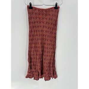 Angie Skirt Womens Small Red Bohemian Ruffles Stretchy Midi Geometric Pull On